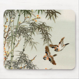 Antike asiatische Vögel im Bambusgarten Sperlinge Mousepad