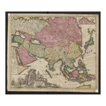 Antike Asienkarte 1700, China Poster