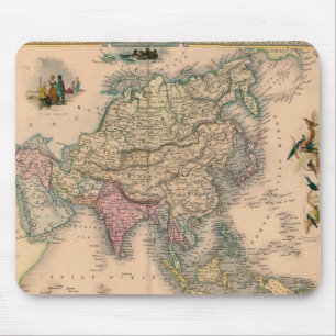 Antike Asienkarte in Sepia mit Pastellregionen Mousepad