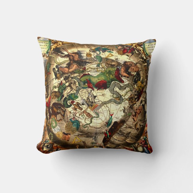 Antike Astrologie-Astronomie-Himmel-Weltkarte Kissen (Vorderseite)