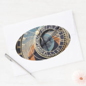 Antike Astrologie Zeit Stück Tschechische Uhr. Ovaler Aufkleber (Umschlag)