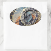 Antike Astrologie Zeit Stück Tschechische Uhr. Ovaler Aufkleber (Tasche)