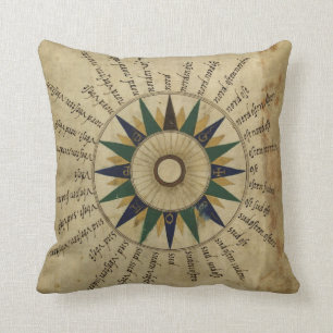 Antike Atlas-Kompass-Rose Kissen