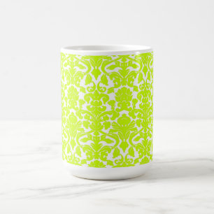 Antike aufwendige florale chartreuse Damast-Tasse Kaffeetasse