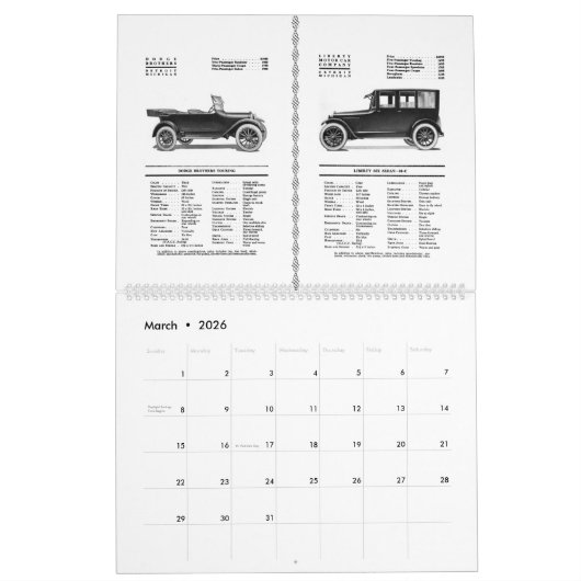 Antike Automobile 1920 Klassik - Klassisches Auto Kalender (Mär 2026)