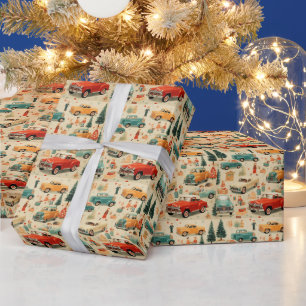 Antike Autos Lastwagen Weihnachtseinkäufer Geschenkpapier
