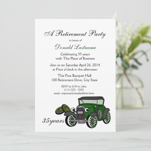 Antike Autovermietung Einladung (Stehend Vorderseite)