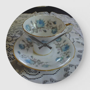 Antike Aynsley Blue Rose Teetassen-Uhr Große Wanduhr
