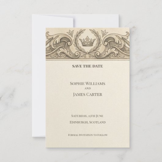 Antike Barock-Hochzeitseinladungskarte Save The Date (Vorderseite)