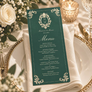 Antike Barock Smaragdgrüne Hochzeit Menükarte