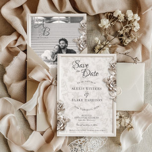 Antike barocke Blumenmonogramm-Foto-Hochzeit Save The Date