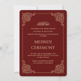 Antike Barocke Gold Burgunderrot Mehndi-Zeremonie Einladung