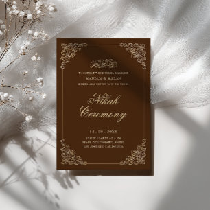 Antike Barocke Goldene Rustikale Braune Nikah-Zere Einladung
