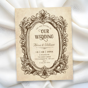 Antike barocke, verzierte Hochzeit Einladung