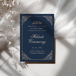 Antike Barockrahmen Navy Blau Mehndi-Zeremonie Einladung