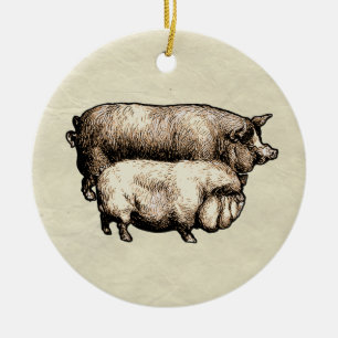 Antike Bauernhaus-Schweine-Landwirtschaft - Antiqu Keramik Ornament