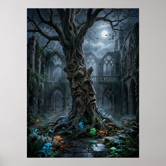 Antike Baum-Gotische Ruinen Poster (Vorne)