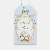 Antike Beförderung Blue Gold Rose Gingham Geschenkanhänger (Vorderseite)