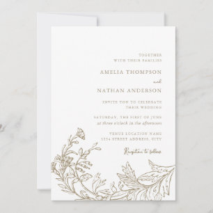 Antike Beige Botanische Florale Hochzeit Einladung