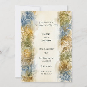 Antike bemalte Damast-Hochzeitseinladung Einladung
