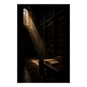 Antike Bibliothek Dramatisches Sonnenlicht Wandkun Poster