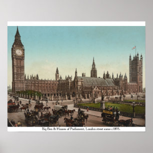 Antike Big Ben & Houses of Parliament 1895 London Poster