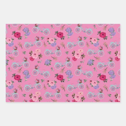 Antike Bikes mit Blume in Körben Geschenkpapier Set (Vorderseite 3)