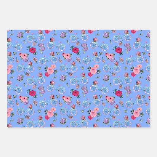 Antike Bikes mit Blume in Körben Geschenkpapier Set (Vorderseite 2)