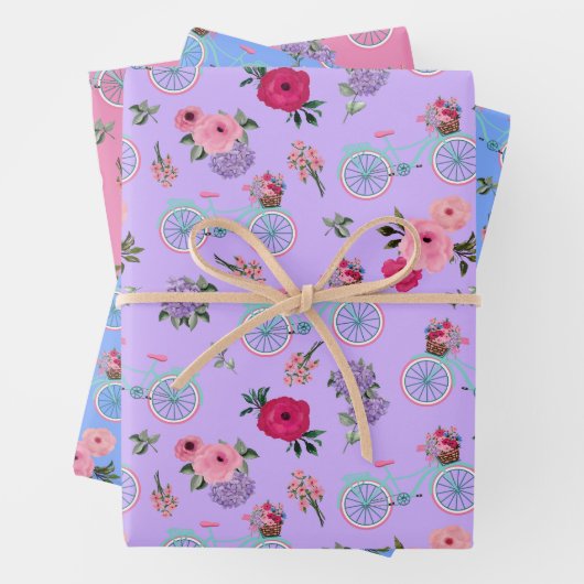 Antike Bikes mit Blume in Körben Geschenkpapier Set (Beispiel)