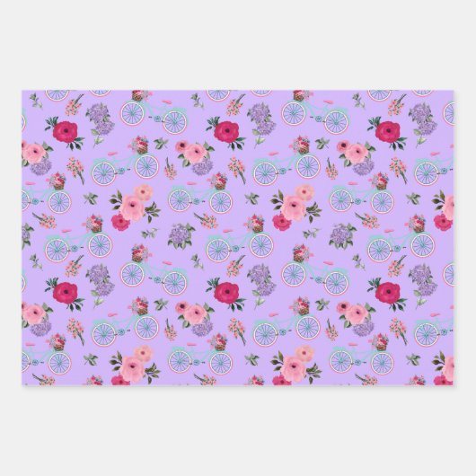 Antike Bikes mit Blume in Körben Geschenkpapier Set (Vorderseite)