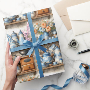 Antike Blau-Weiß-Geschirr Geschenkpapier