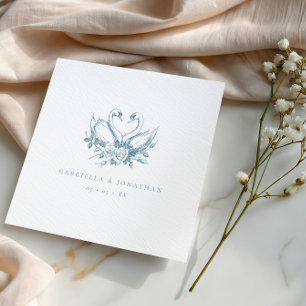 Antike blaue Blumen-Schwäne Hochzeit Serviette