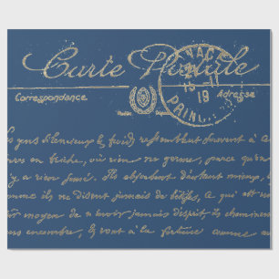 Antike Blaue Carte Postale Französische Schrift Geschenkpapier