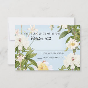 Antike blaue Elfenbein-Rosen-Pfingstrosen-Hochzeit Einladung