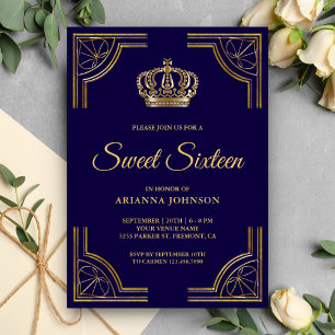 Antike blaue Gold verzierte Krone Sweet Sixteen Einladung