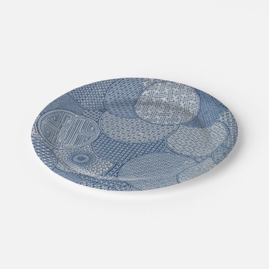 Antike blaue Imitate Porzellan Royal 1877 Pappteller (Schrägansicht)