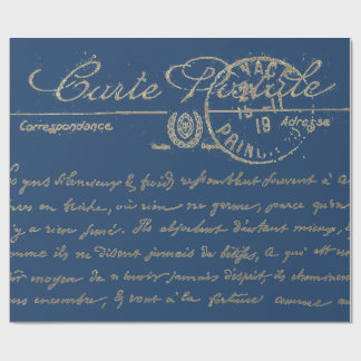 Antike Blaue Karte Postale Französisches Drehbuch Geschenkpapier