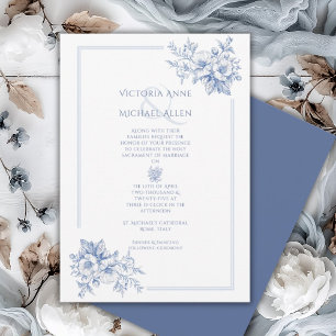 Antike Blaue Rahmen Blumen Elegante Hochzeit Einladung