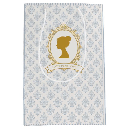 Antike Blaue Regency-Cameo-Brautparty Mittlere Geschenktüte (Vorderseite)
