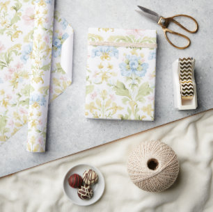 Antike Blaue Rosa Damast-Baby-Party Geschenkpapier