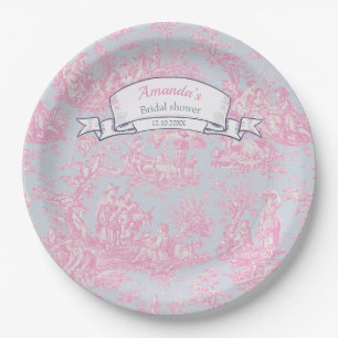 Antike blaue rosa Toile de Jouy-Dusche Pappteller