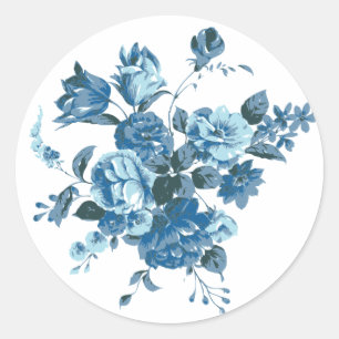 Antike Blaue Rose & Pfingstrose Florale Sticker / 
