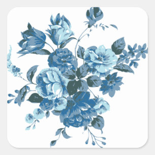 Antike Blaue Rose & Pfingstrose Florale Sticker /