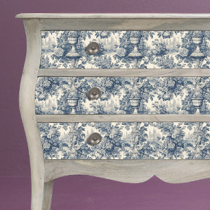 Antike Blaue Toile De Jouy Blumen-Vase Seidenpapier