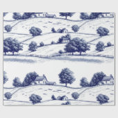 Antike Blaue Toile-Landschaft (3) Geschenkpapier (Flach)