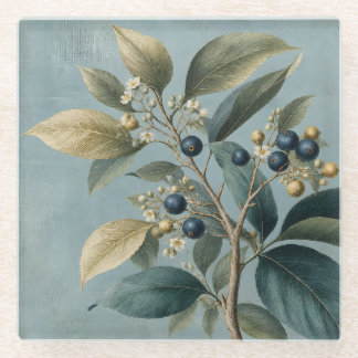 Antike blaue und grüne botanische Glasuntersetzer