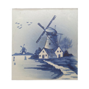 Antike Blaue Weiße Delft-Windmühle Notizblock