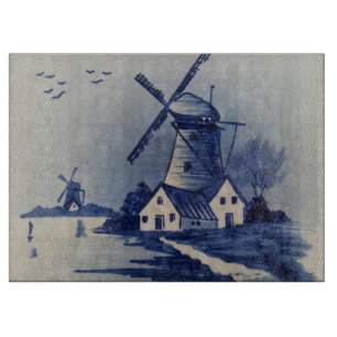Antike Blaue Weiße Delft-Windmühle Schneidebrett