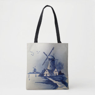 Antike Blaue Weiße Delft-Windmühle Tasche