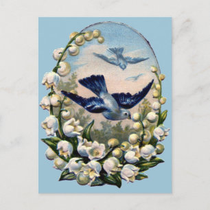 antike Blaumeisen Blumen Maiglöckchen Vögel Postkarte